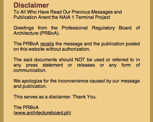 PRBoA disclaimer